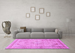 Machine Washable Medallion Purple Traditional Area Rugs in a Living Room, wshtr1112pur