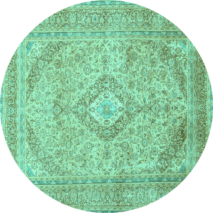 Round Medallion Turquoise Traditional Rug, tr1112turq