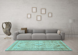 Machine Washable Medallion Light Blue Traditional Rug in a Living Room, wshtr1112lblu