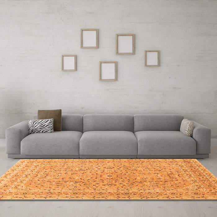 Machine Washable Persian Orange Traditional Area Rugs in a Living Room, wshtr1113org