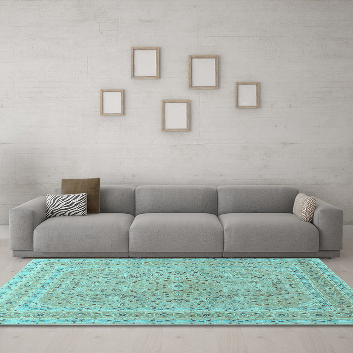 Machine Washable Persian Light Blue Traditional Rug in a Living Room, wshtr1113lblu