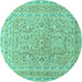 Round Machine Washable Persian Turquoise Traditional Area Rugs, wshtr1113turq