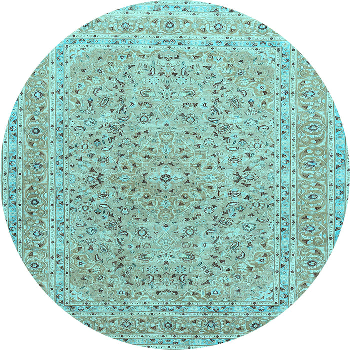 Round Machine Washable Persian Light Blue Traditional Rug, wshtr1113lblu
