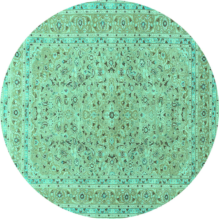 Round Persian Turquoise Traditional Rug, tr1113turq