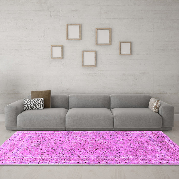 Machine Washable Persian Purple Traditional Area Rugs in a Living Room, wshtr1113pur