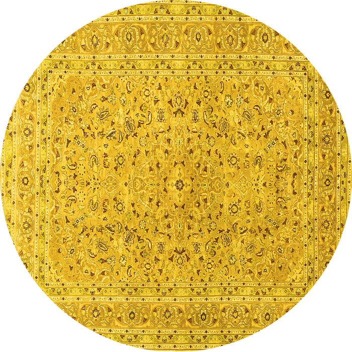 Round Machine Washable Persian Yellow Traditional Rug, wshtr1113yw