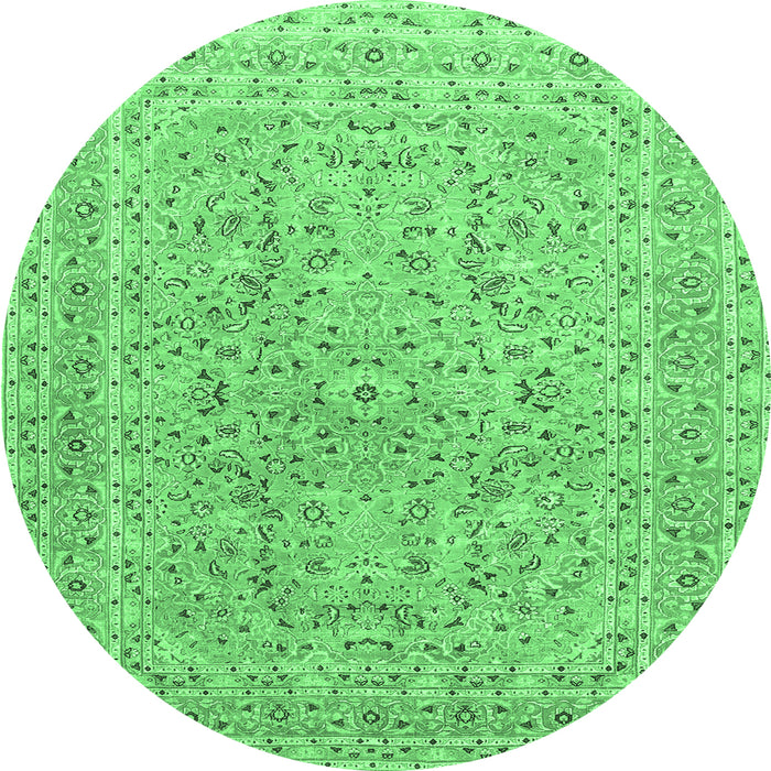Round Machine Washable Persian Emerald Green Traditional Area Rugs, wshtr1113emgrn