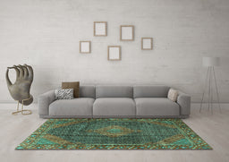 Machine Washable Persian Turquoise Traditional Area Rugs in a Living Room,, wshtr1114turq