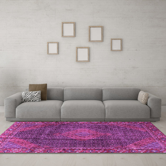 Machine Washable Persian Purple Traditional Area Rugs in a Living Room, wshtr1114pur