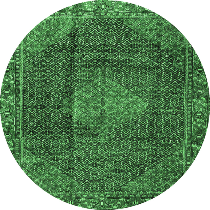 Round Machine Washable Persian Emerald Green Traditional Area Rugs, wshtr1114emgrn