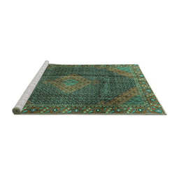 Sideview of Machine Washable Persian Turquoise Traditional Area Rugs, wshtr1114turq