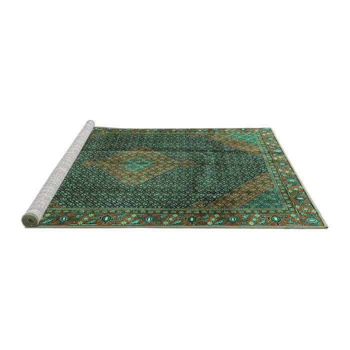 Sideview of Machine Washable Persian Turquoise Traditional Area Rugs, wshtr1114turq