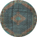 Round Machine Washable Persian Light Blue Traditional Rug, wshtr1114lblu