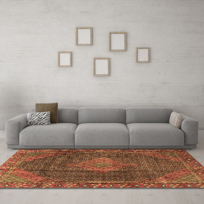Machine Washable Persian Brown Traditional Rug in a Living Room,, wshtr1114brn