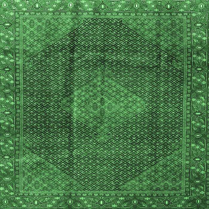 Square Machine Washable Persian Emerald Green Traditional Area Rugs, wshtr1114emgrn