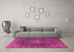 Machine Washable Persian Pink Traditional Rug in a Living Room, wshtr1114pnk