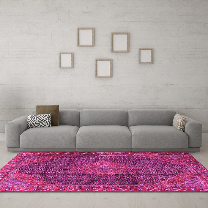 Machine Washable Persian Pink Traditional Rug in a Living Room, wshtr1114pnk