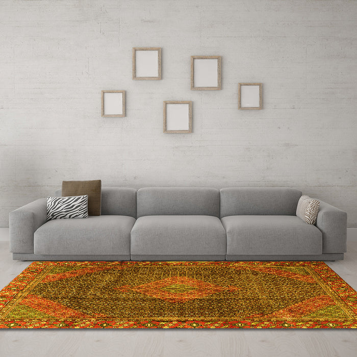 Machine Washable Persian Yellow Traditional Rug in a Living Room, wshtr1114yw