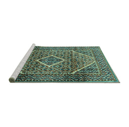 Sideview of Machine Washable Persian Turquoise Traditional Area Rugs, wshtr1115turq