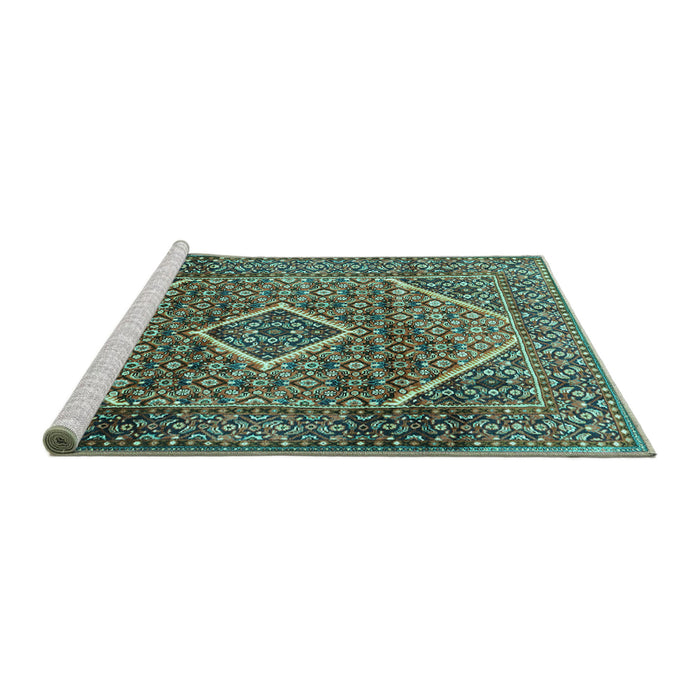 Sideview of Machine Washable Persian Turquoise Traditional Area Rugs, wshtr1115turq