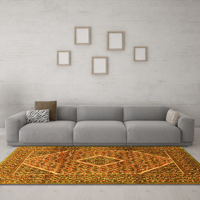 Machine Washable Persian Yellow Traditional Rug in a Living Room, wshtr1115yw