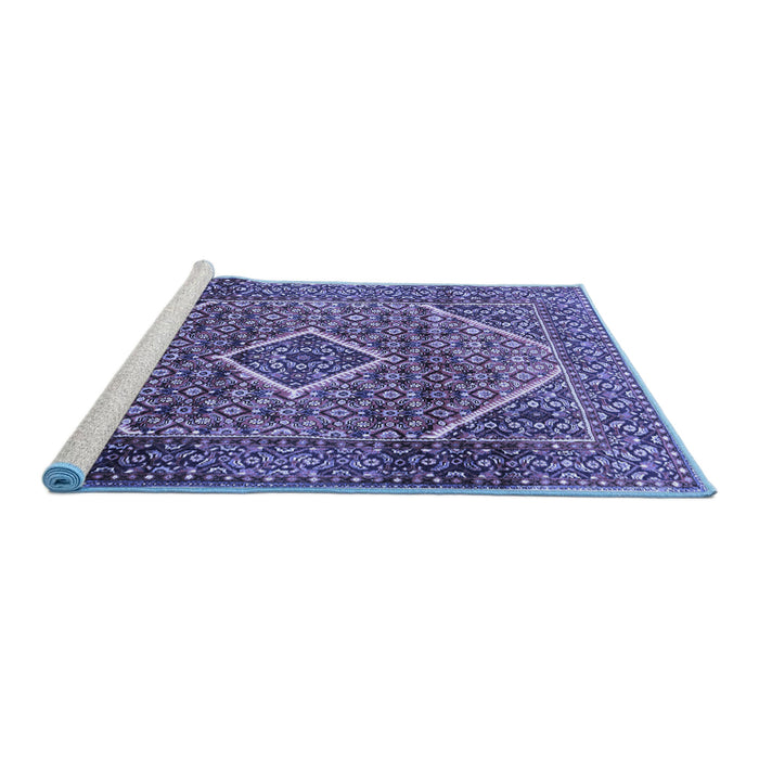 Sideview of Machine Washable Persian Blue Traditional Rug, wshtr1115blu