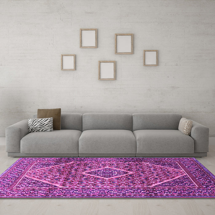 Machine Washable Persian Purple Traditional Area Rugs in a Living Room, wshtr1115pur