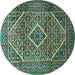 Round Machine Washable Persian Turquoise Traditional Area Rugs, wshtr1115turq