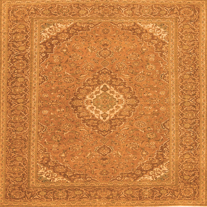 Round Machine Washable Medallion Orange Traditional Area Rugs, wshtr1116org