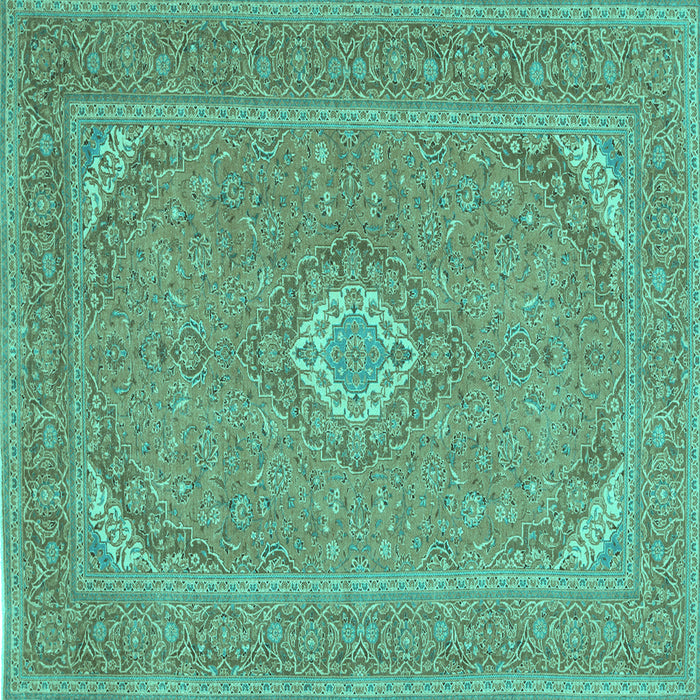 Square Machine Washable Medallion Turquoise Traditional Area Rugs, wshtr1116turq