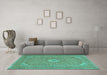 Machine Washable Medallion Turquoise Traditional Area Rugs in a Living Room,, wshtr1116turq