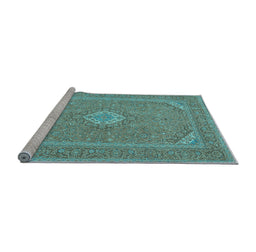 Sideview of Machine Washable Medallion Light Blue Traditional Rug, wshtr1116lblu