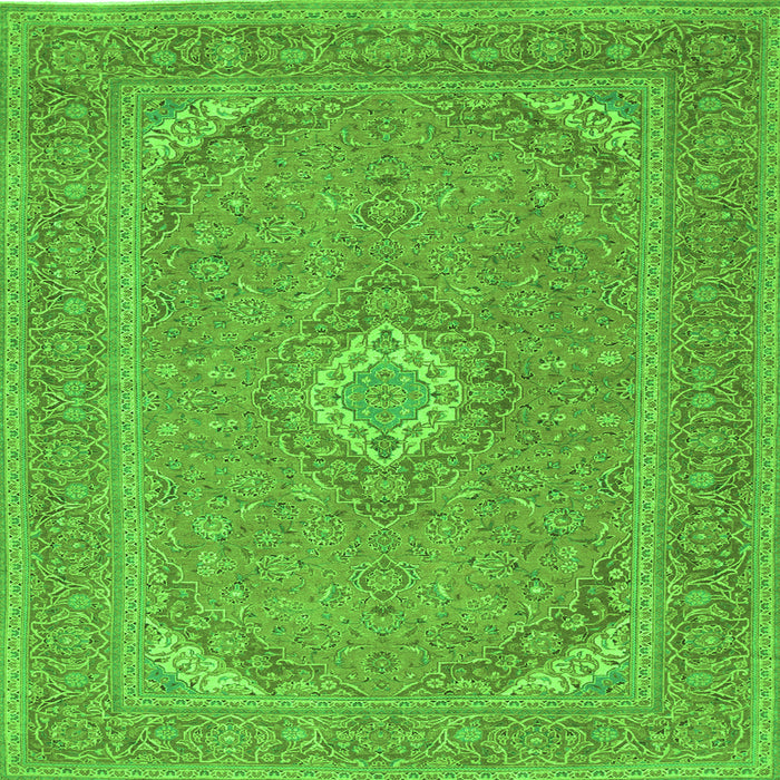 Round Machine Washable Medallion Green Traditional Area Rugs, wshtr1116grn