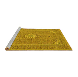 Sideview of Machine Washable Medallion Yellow Traditional Rug, wshtr1116yw