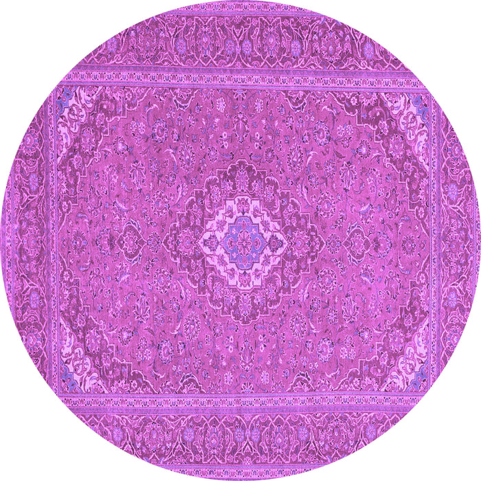 Round Machine Washable Medallion Purple Traditional Area Rugs, wshtr1116pur