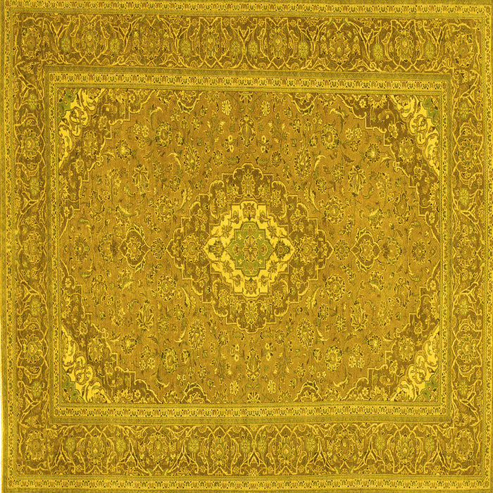 Square Machine Washable Medallion Yellow Traditional Rug, wshtr1116yw