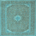 Square Machine Washable Medallion Light Blue Traditional Rug, wshtr1116lblu