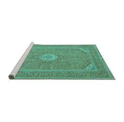 Sideview of Machine Washable Medallion Turquoise Traditional Area Rugs, wshtr1116turq
