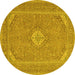 Round Machine Washable Medallion Yellow Traditional Rug, wshtr1116yw