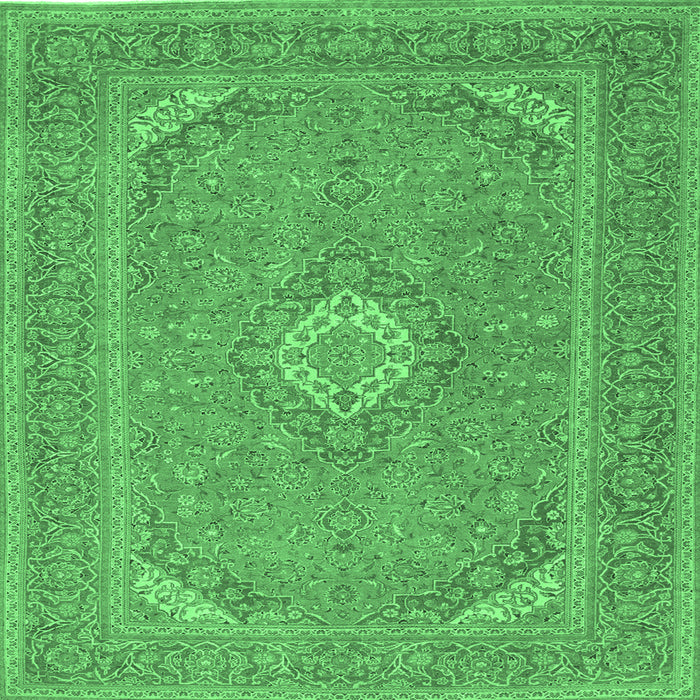 Square Medallion Emerald Green Traditional Rug, tr1116emgrn