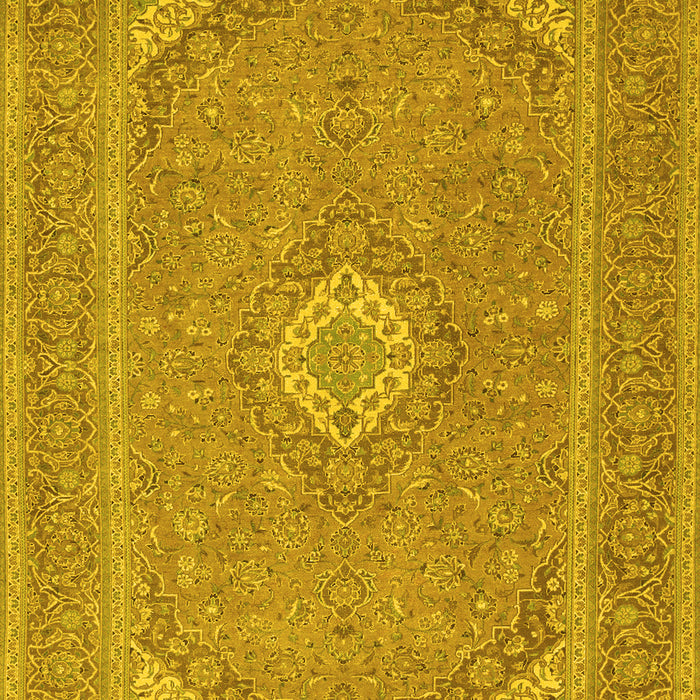 Machine Washable Medallion Yellow Traditional Rug, wshtr1116yw