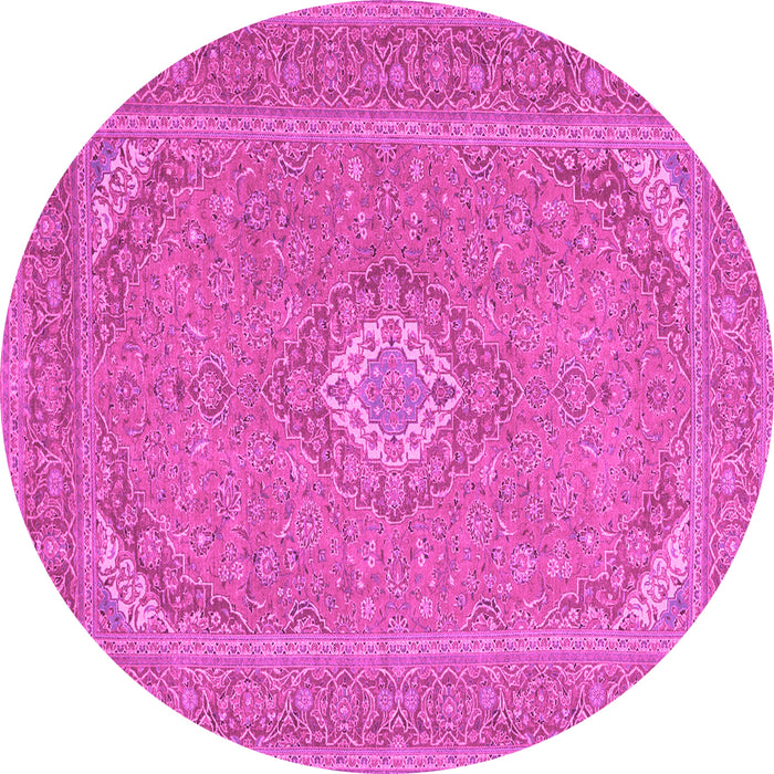 Round Machine Washable Medallion Pink Traditional Rug, wshtr1116pnk