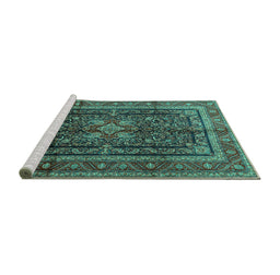 Sideview of Machine Washable Persian Turquoise Traditional Area Rugs, wshtr1117turq