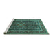 Sideview of Machine Washable Persian Turquoise Traditional Area Rugs, wshtr1117turq