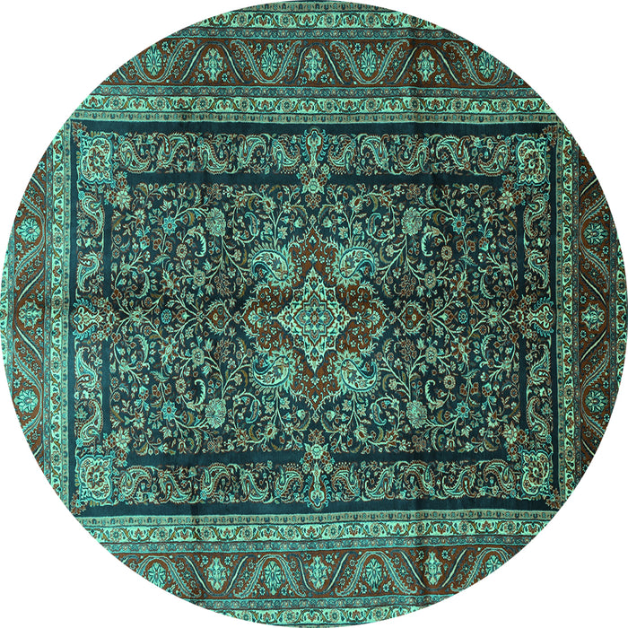 Round Machine Washable Persian Turquoise Traditional Area Rugs, wshtr1117turq
