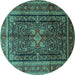 Round Machine Washable Persian Turquoise Traditional Area Rugs, wshtr1117turq