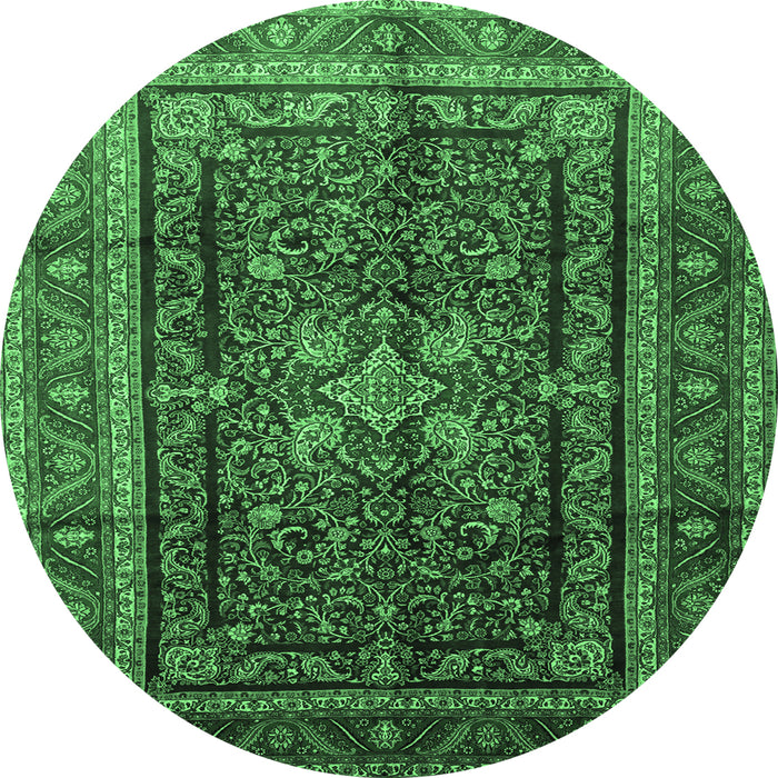 Round Persian Emerald Green Traditional Rug, tr1117emgrn