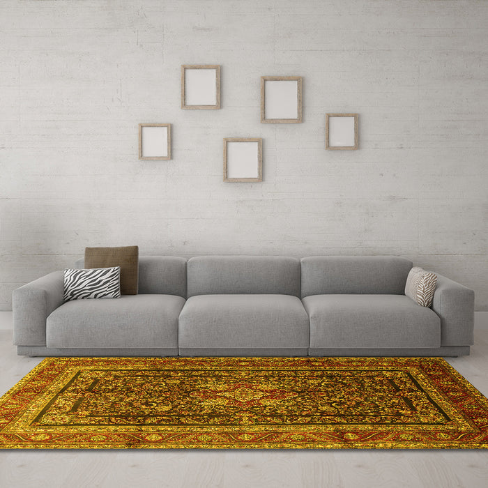 Machine Washable Persian Yellow Traditional Rug in a Living Room, wshtr1117yw