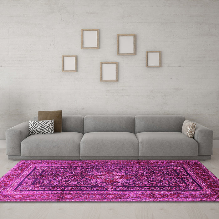 Machine Washable Persian Pink Traditional Rug in a Living Room, wshtr1117pnk