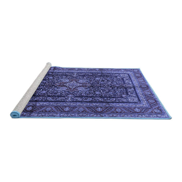 Sideview of Machine Washable Persian Blue Traditional Rug, wshtr1117blu